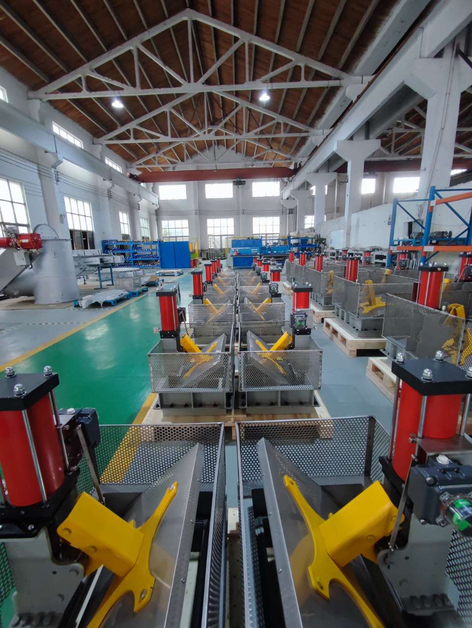 Mass produced pneumatic quick open damper with a metal protective cover and a linkage drive system used for quickly opening the ventilation system of the heating furnace and ensuring safety
